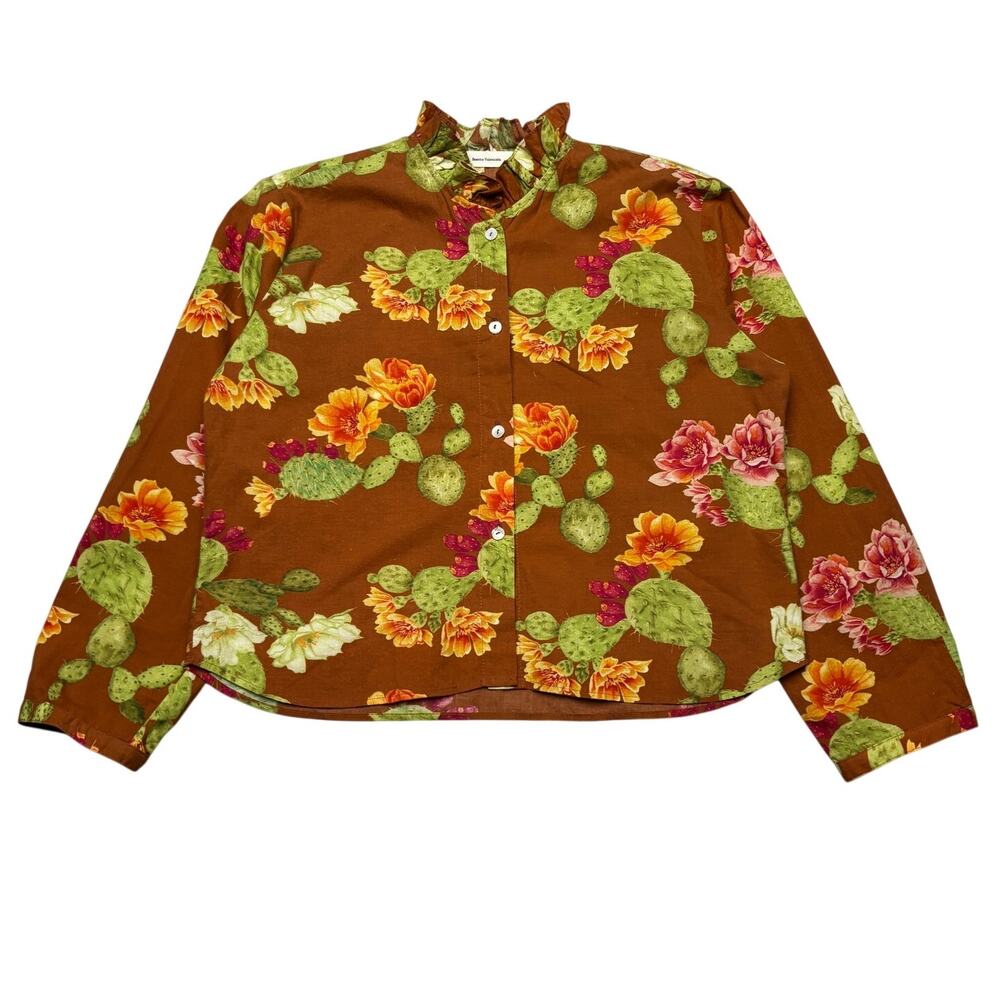 Beatrice Valenzuela Guajira Floral Cactus Print Button Up Blouse Womens 2/Medium
